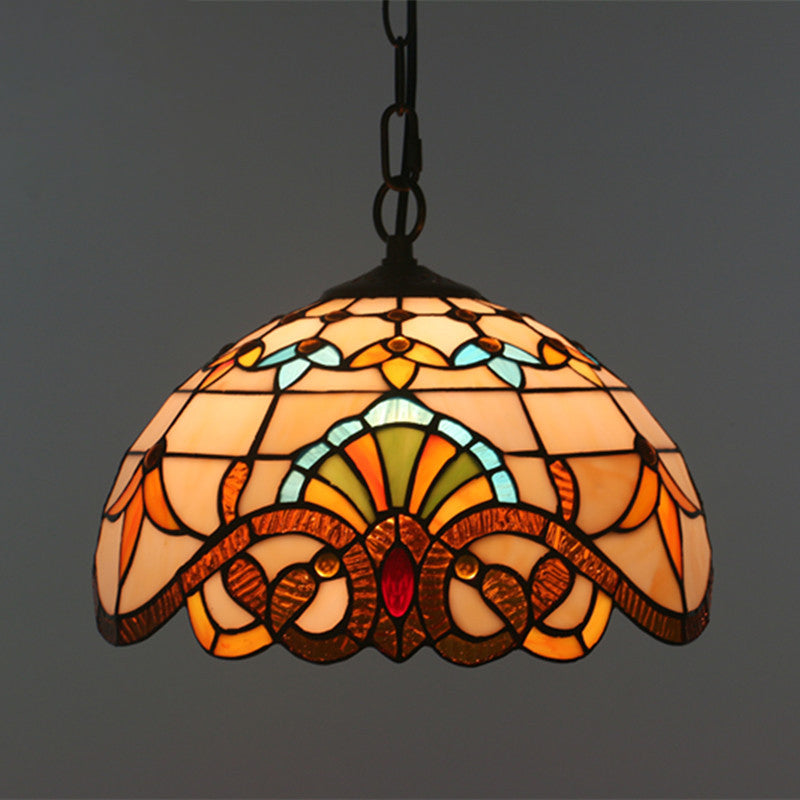 Baroque Stained Glass Pendant Light In Brown For Restaurant Ceiling Decor / 12’ Chain