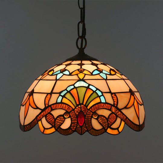 Baroque Stained Glass Pendant Light In Brown For Restaurant Ceiling Decor / 12’ Chain