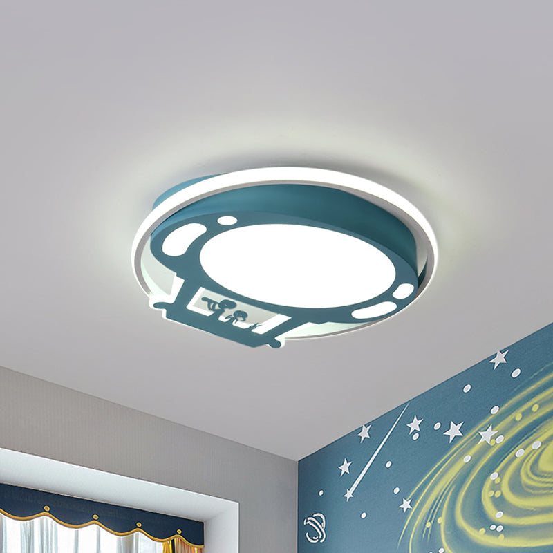 Colorful Cartoon Hot Air Balloon Led Flush Ceiling Light With Metal Shade And Frosted Diffuser Blue