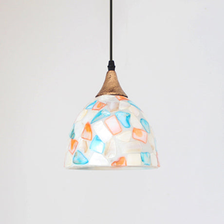 Mediterranean Beige Shell Bell Hanging Lamp With Mosaic Effect - Kitchen Pendant Lighting