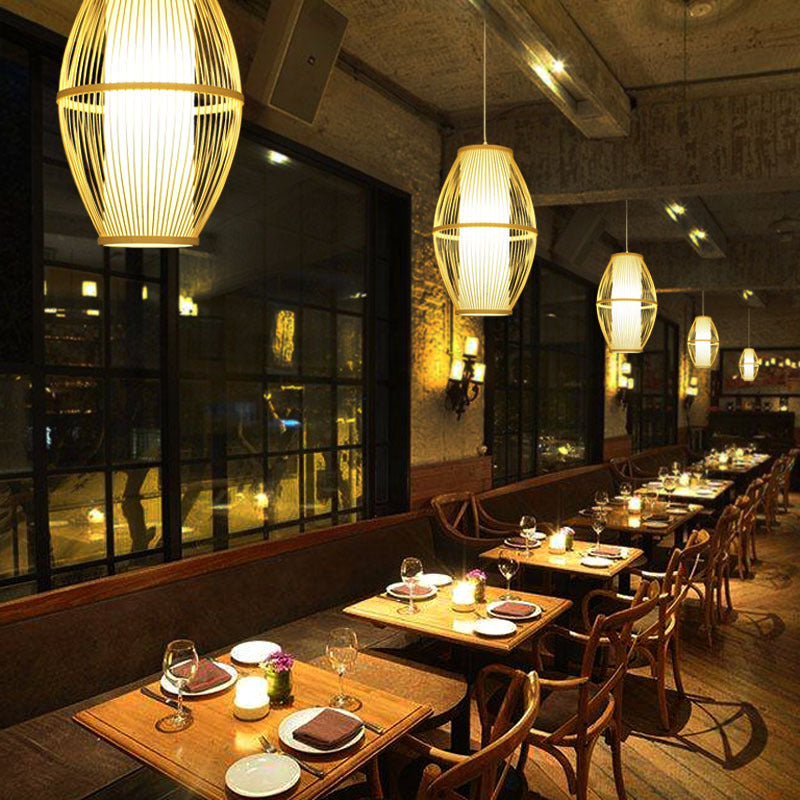 Oval Bamboo Pendant Ceiling Light - Simplicity And Elegance | Ideal For Restaurants Wood Finish 1