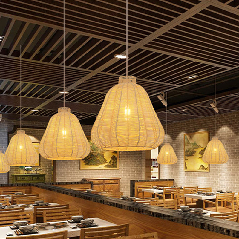 Creative Bamboo Carambola Pendant Light: 1-Bulb Wood Ceiling Fixture With Asian Flair