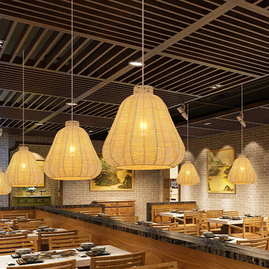 Creative Bamboo Carambola Pendant Light: 1-Bulb Wood Ceiling Fixture With Asian Flair