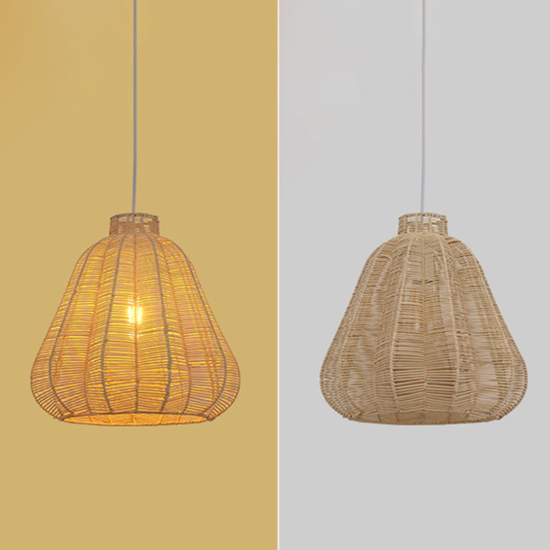 Creative Bamboo Carambola Pendant Light: 1-Bulb Wood Ceiling Fixture With Asian Flair