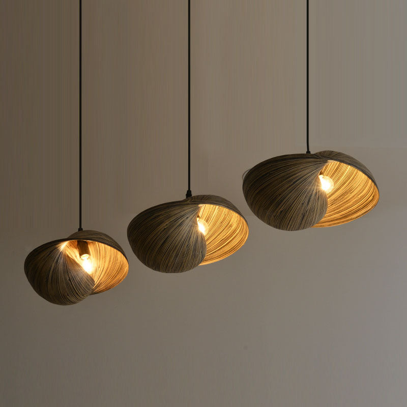 Bamboo Shell Pendant Light - South-East Asian Design 1 Head Brown Perfect For Dining Areas