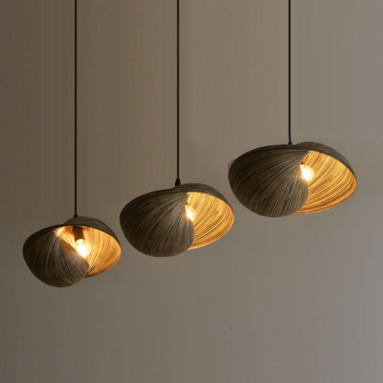 Bamboo Shell Pendant Light - South-East Asian Design 1 Head Brown Perfect For Dining Areas