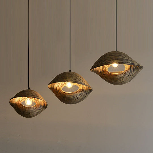 Bamboo Shell Pendant Light - South-East Asian Design 1 Head Brown Perfect For Dining Areas