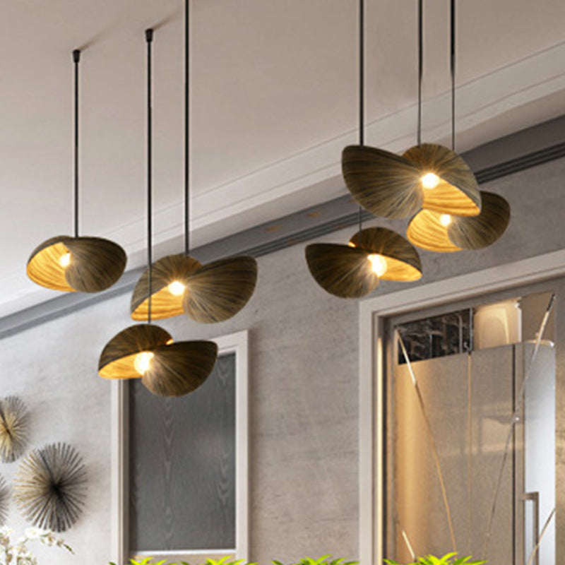 Bamboo Shell Pendant Light - South-East Asian Design 1 Head Brown Perfect For Dining Areas