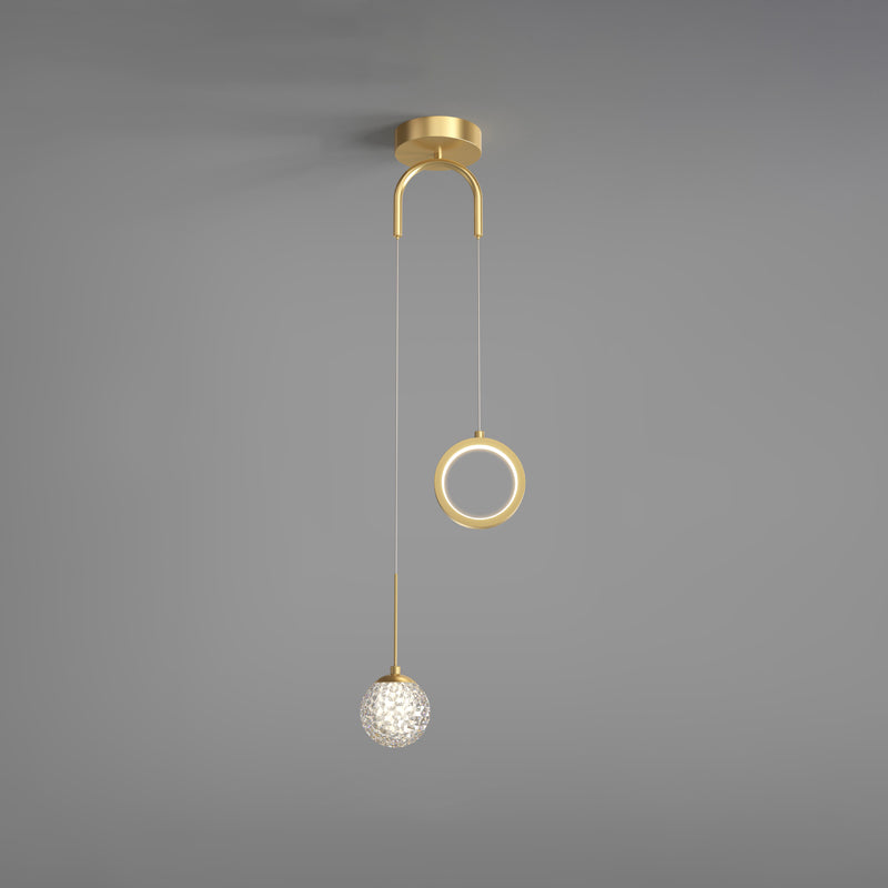 Minimalist Gold Starry Led Pendant Light For Bedroom With Glass Ball And Ring / Third Gear B