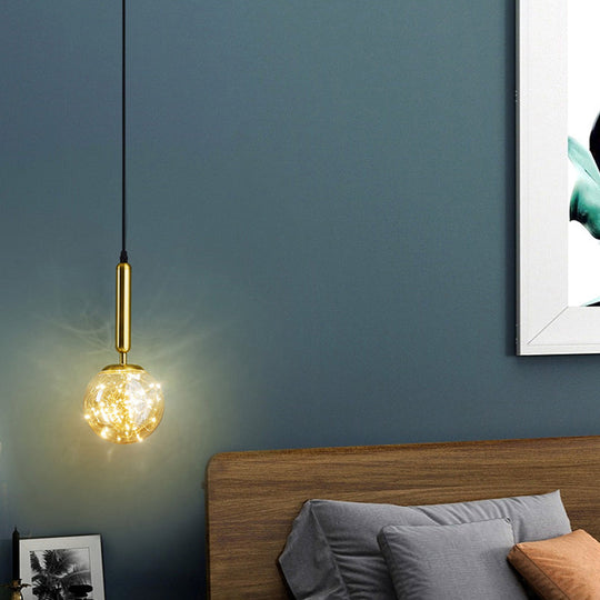 Amber Glass Ball Pendulum Light - Nordic Style Led Hanging Pendant