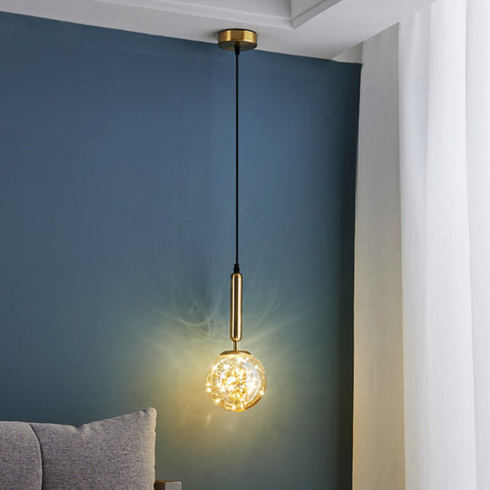 Amber Glass Ball Pendulum Light - Nordic Style Led Hanging Pendant