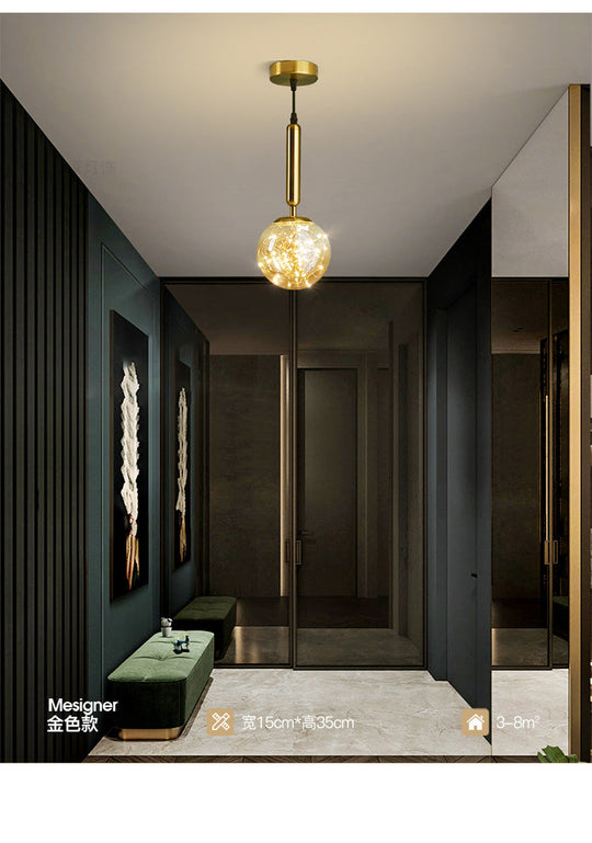 Amber Glass Ball Pendulum Light - Nordic Style Led Hanging Pendant