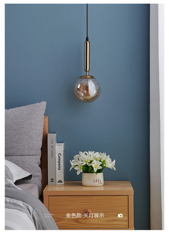 Amber Glass Ball Pendulum Light - Nordic Style Led Hanging Pendant