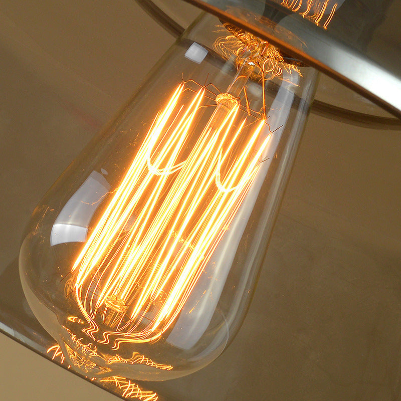 Industrial Smoke Grey Glass Pendant Light - Barn Shaped Diner Suspension Lighting With 1 Bulb