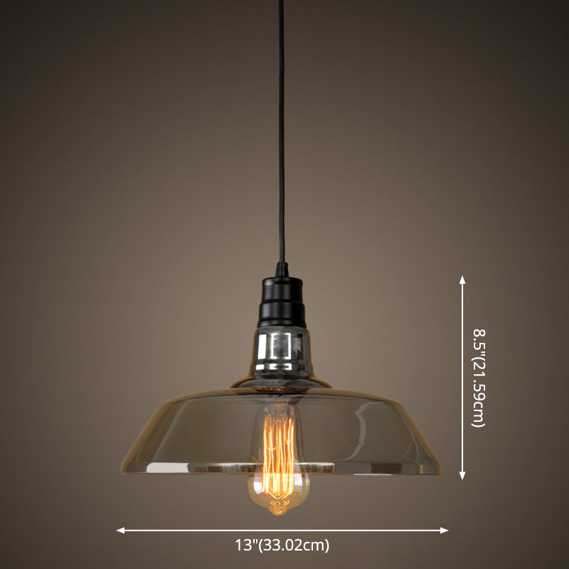 Industrial Smoke Grey Glass Pendant Light - Barn Shaped Diner Suspension Lighting With 1 Bulb