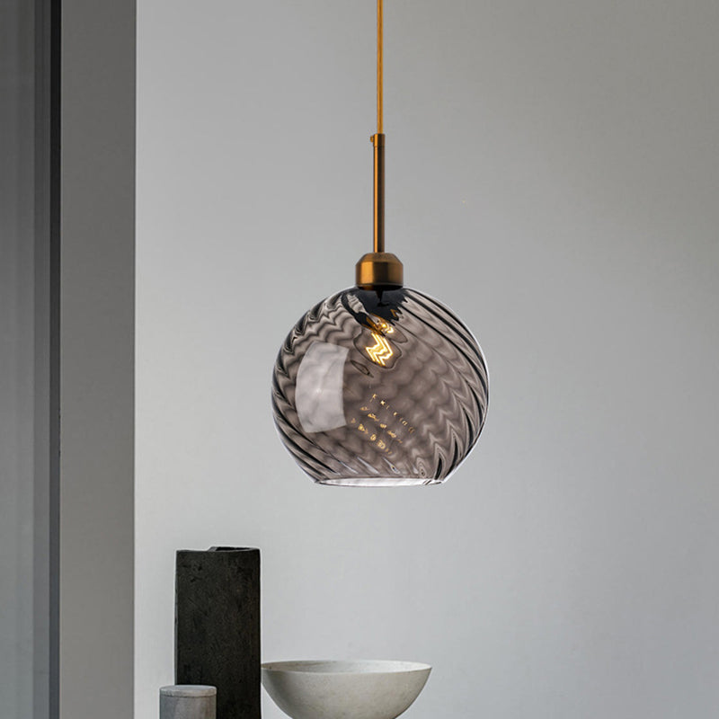Loft Style Twisted Glass Hanging Lamp: Round Ceiling Light Fixture With 1 Bulb For Dining Room