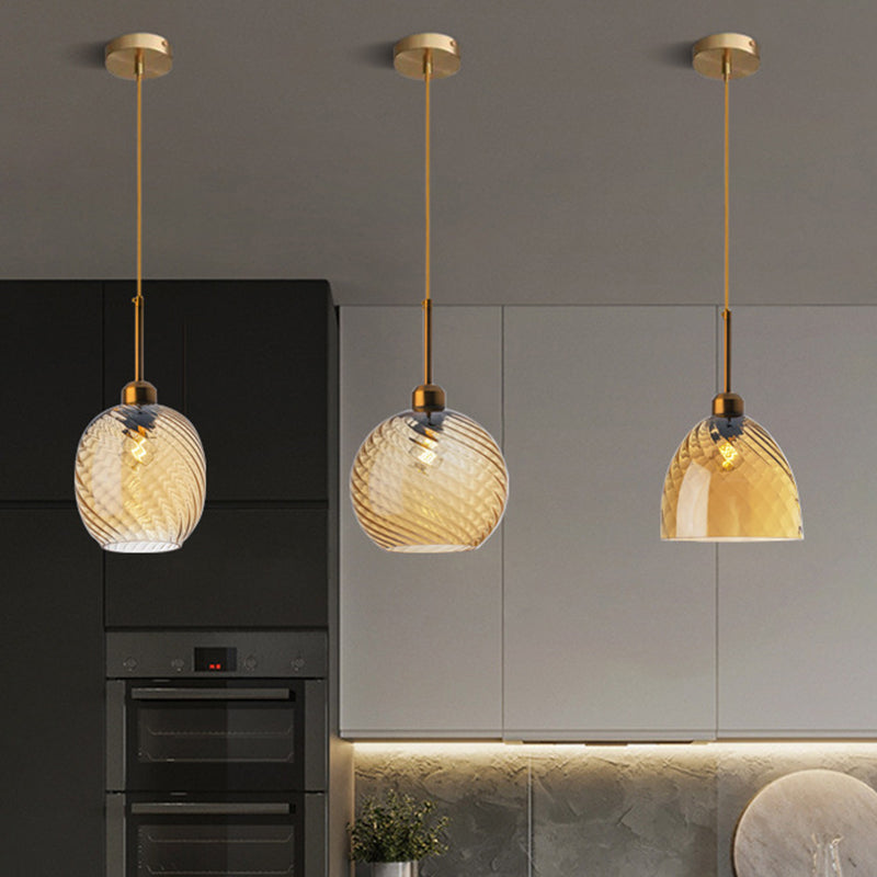 Loft Style Twisted Glass Hanging Lamp: Round Ceiling Light Fixture With 1 Bulb For Dining Room