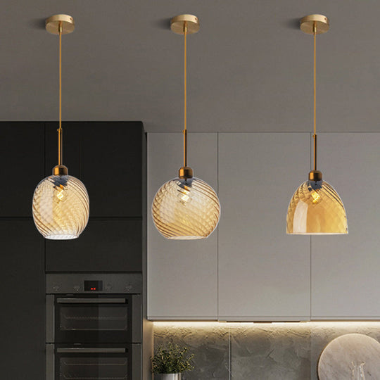 Loft Style Twisted Glass Hanging Lamp: Round Ceiling Light Fixture With 1 Bulb For Dining Room