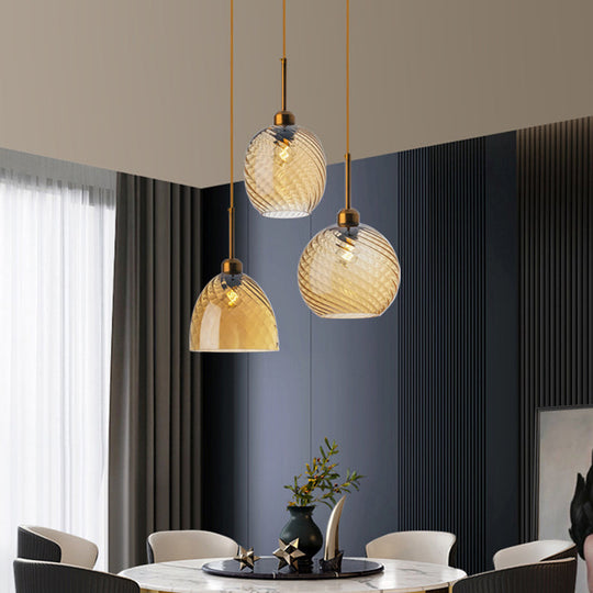 Loft Style Twisted Glass Hanging Lamp: Round Ceiling Light Fixture With 1 Bulb For Dining Room