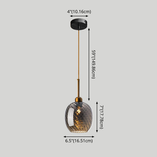 Loft Style Twisted Glass Hanging Lamp: Round Ceiling Light Fixture With 1 Bulb For Dining Room