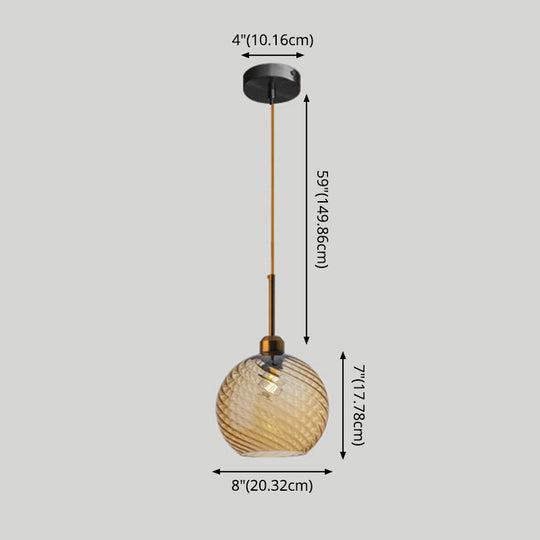 Loft Style Twisted Glass Hanging Lamp: Round Ceiling Light Fixture With 1 Bulb For Dining Room