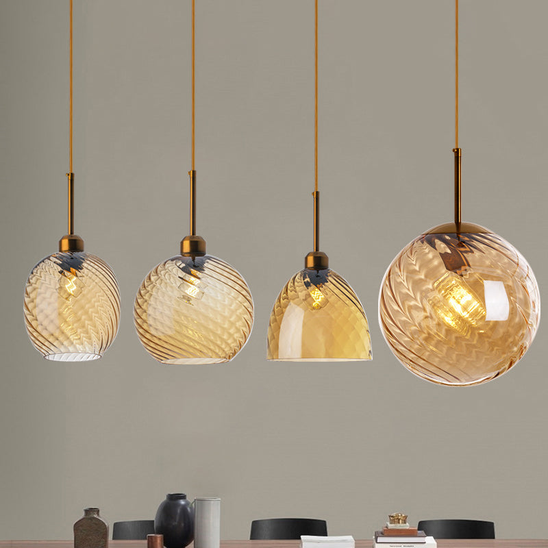 Loft Style Twisted Glass Hanging Lamp: Round Ceiling Light Fixture With 1 Bulb For Dining Room