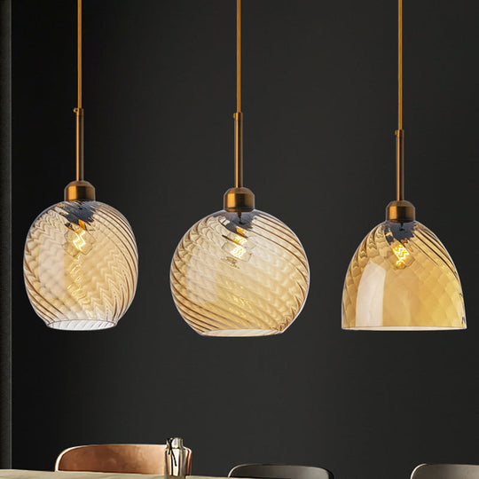 Loft Style Twisted Glass Hanging Lamp: Round Ceiling Light Fixture With 1 Bulb For Dining Room