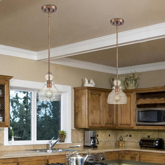 1-Bulb Industrial Gourd Shaped Light Fixture - Seeded Glass Pendant For Diner Bar