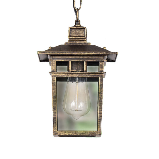 Industrial Lantern Hanging Pendant Lamp - Metal & Clear Glass 1 Light Outdoor Porch Lighting In