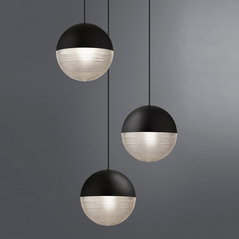 Contemporary Hemispherical Glass Pendant Light With Frosted Metal Lamp Body - Ideal For Aisle Bar