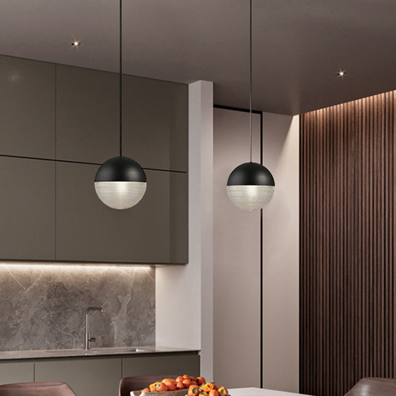 Modern Hemispherical Glass Pendant Light With Frosted Metal Lamp Body - Ideal For Aisles And Bars