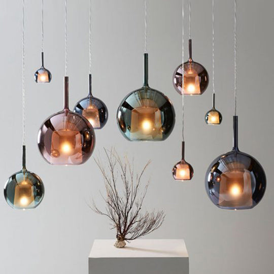 Modern Simplicity: Electroplated Glass Hanging Light In Ball Shape - 1-Light Pendant Lamp For Dining