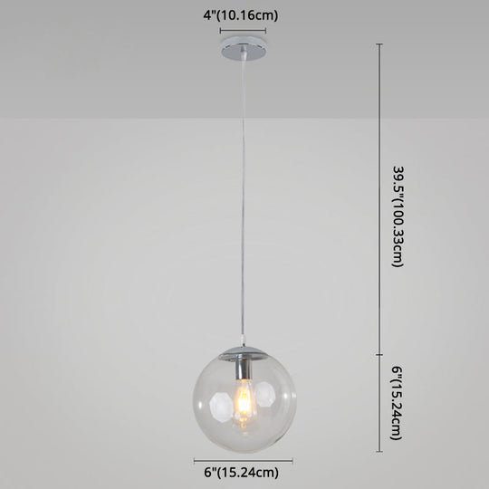 Minimalist Transparent Glass Ball Pendant Light With 39’ Hanging Wire