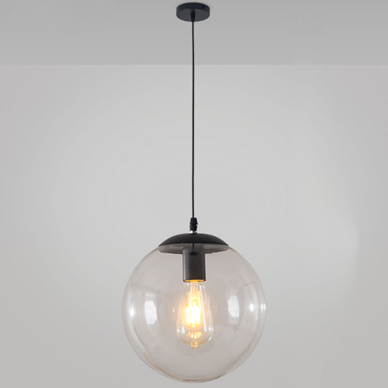 Minimalist 1-Light Pendant Light Bubble Transparent Glass Ball Shade With 39 Hanging Wire Black / 16