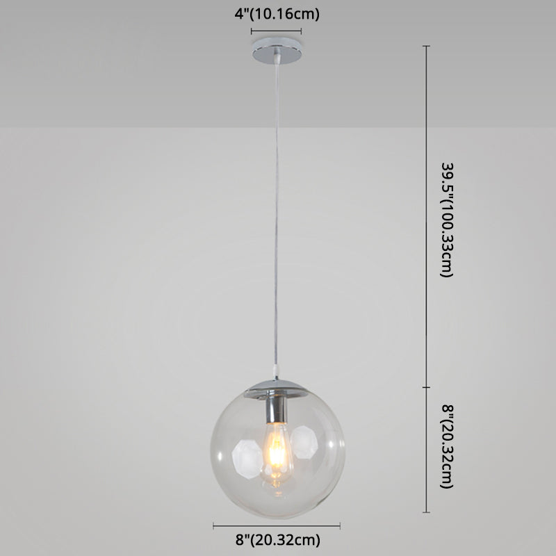 Minimalist Transparent Glass Ball Pendant Light With 39’ Hanging Wire