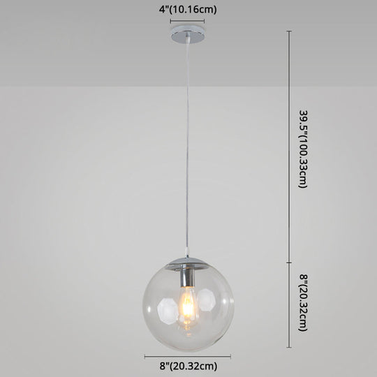 Minimalist Transparent Glass Ball Pendant Light With 39’ Hanging Wire
