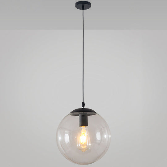 Minimalist Transparent Glass Ball Pendant Light With 39’ Hanging Wire Black / 12’