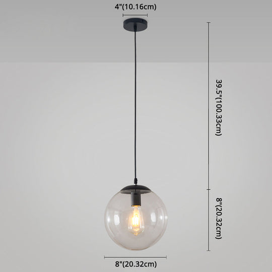Minimalist Transparent Glass Ball Pendant Light With 39’ Hanging Wire