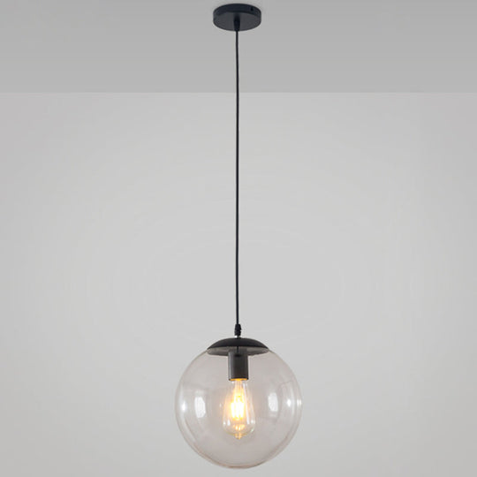 Minimalist Transparent Glass Ball Pendant Light With 39’ Hanging Wire Black / 8’
