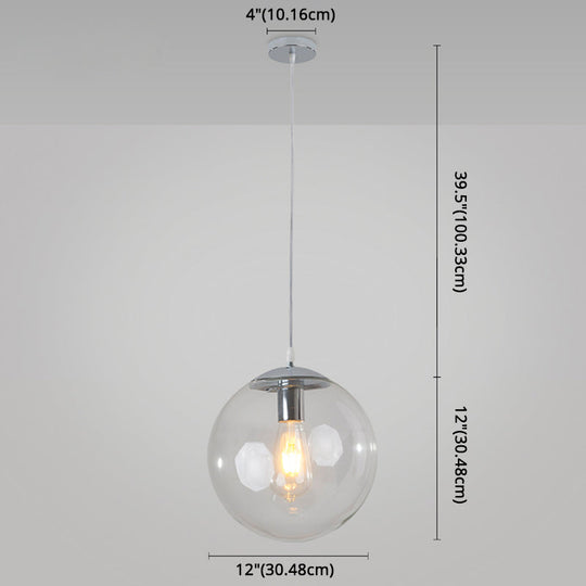 Minimalist Transparent Glass Ball Pendant Light With 39’ Hanging Wire