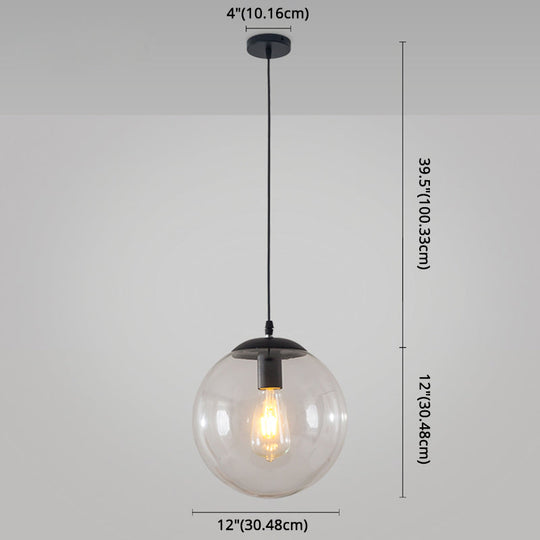 Minimalist Transparent Glass Ball Pendant Light With 39’ Hanging Wire
