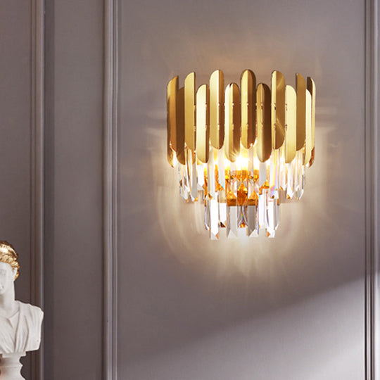 Modern Gold Crystal Wall Sconce: 3-Light Flush Lamp For Corridor
