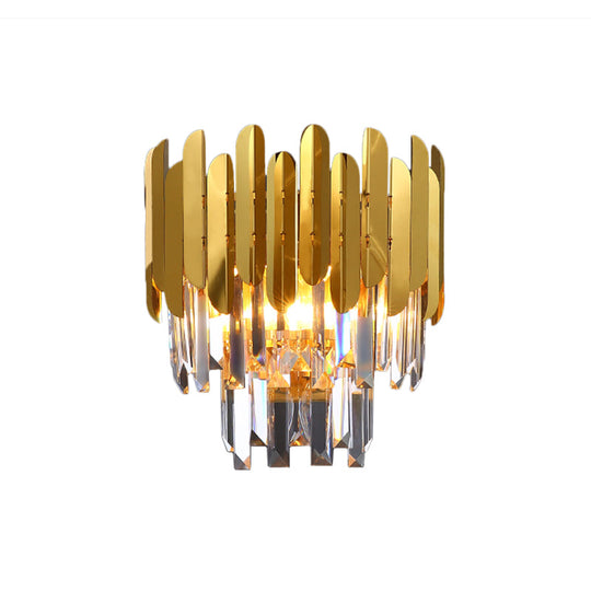 Modern Gold Crystal Wall Sconce: 3-Light Flush Lamp For Corridor