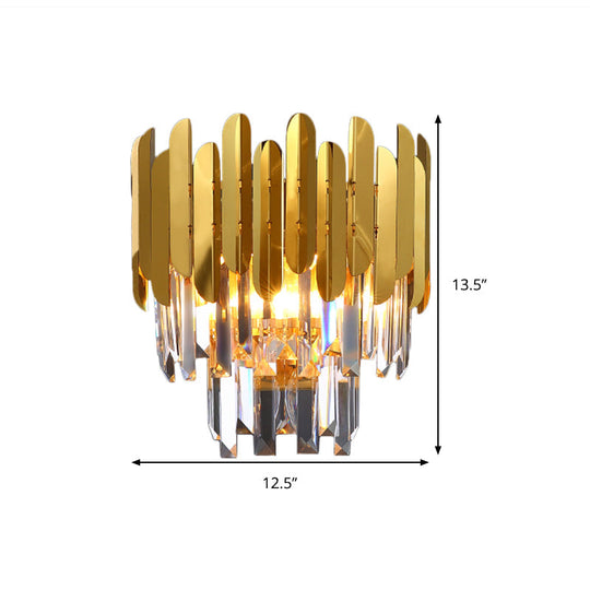 Modern Gold Crystal Wall Sconce: 3-Light Flush Lamp For Corridor