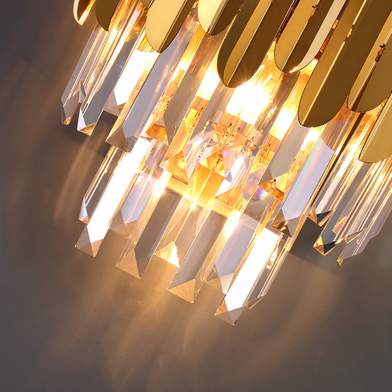 Modern Gold Crystal Wall Sconce: 3-Light Flush Lamp For Corridor