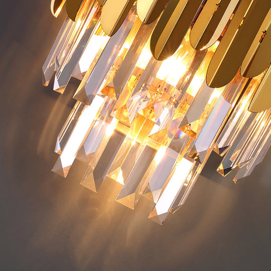 Modern Gold Crystal Wall Sconce: 3-Light Flush Lamp For Corridor