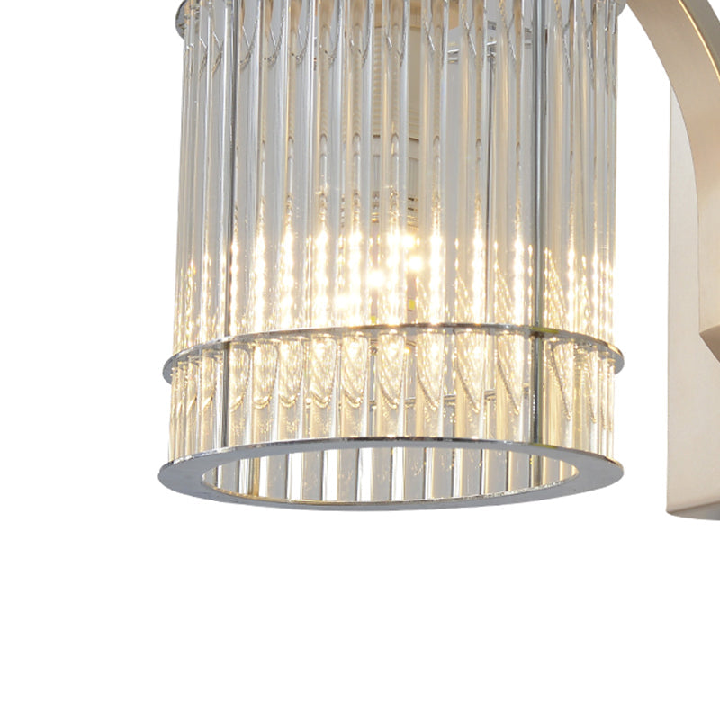 Modern Gold Wall Mounted Lamp With Clear Crystal Shade- 1 Head Cylindrical Design