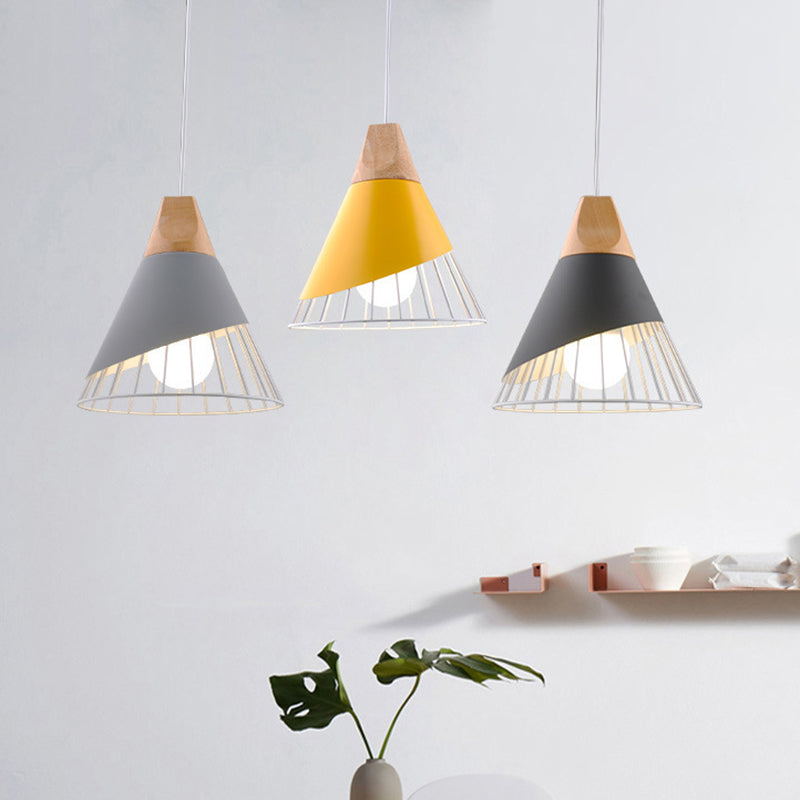 Minimalist Nordic Macaroon Hanging Light With Solid Wood Shade For Bedroom