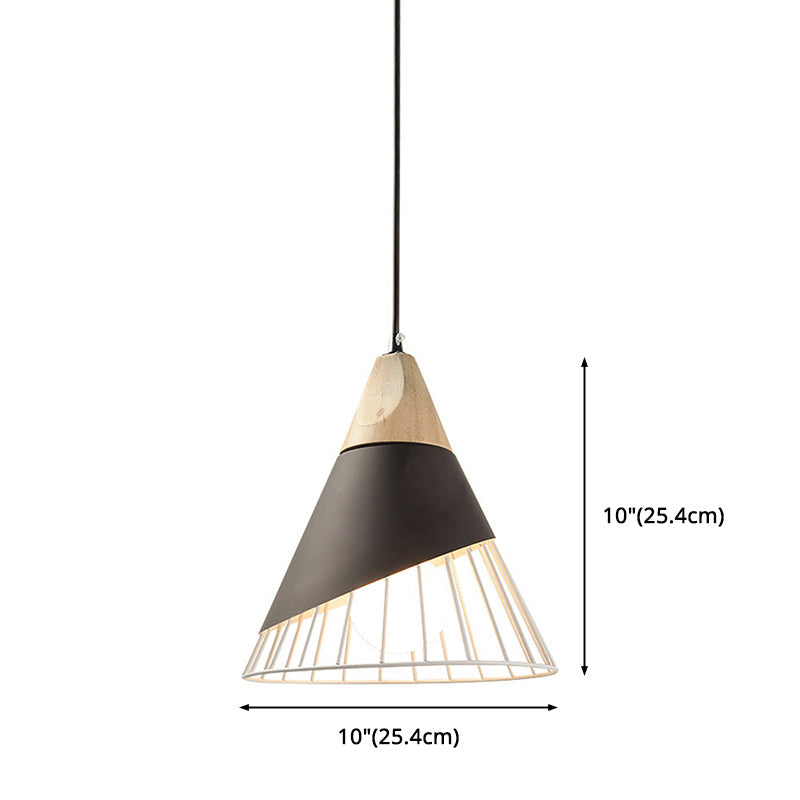 Nordic Solid Wood Macaroon Pendant Lamp With Iron Hollow Shade For Bedroom