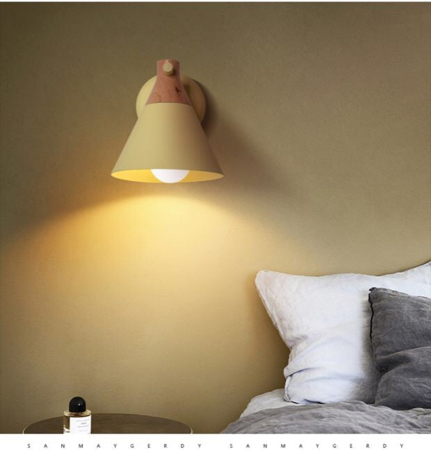 Solid Wood Nordic Macaroon Sconce Light Fixture With Metal Wall Arm